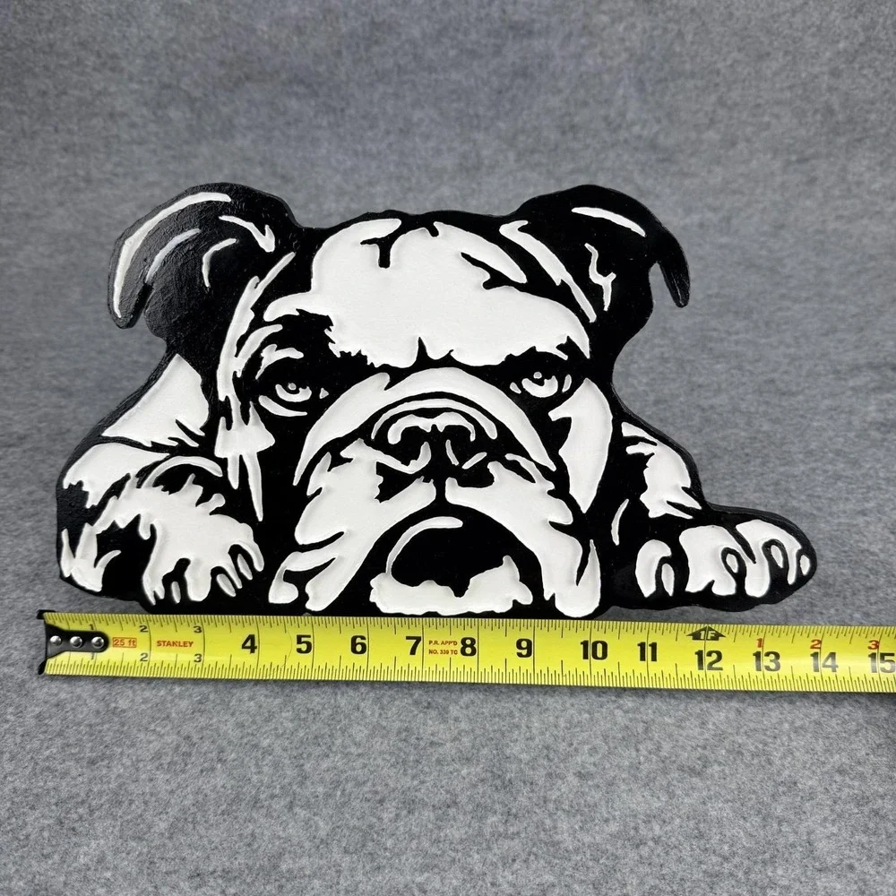 Handmade 3D Bulldog Wall Art Black White PVC Cutout Dog Decor 12